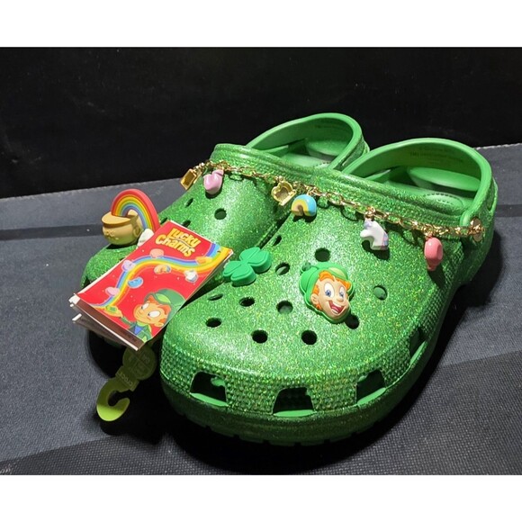 🍀 New CROCS Lucky Charms Clasic Clog Cereal Kelly Green Size Men’s 12 Jibbitz - Picture 8 of 15